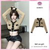 Áo Khoác Cardigan Len Dệt Kim Phối Viền Dáng Ngắn Croptop